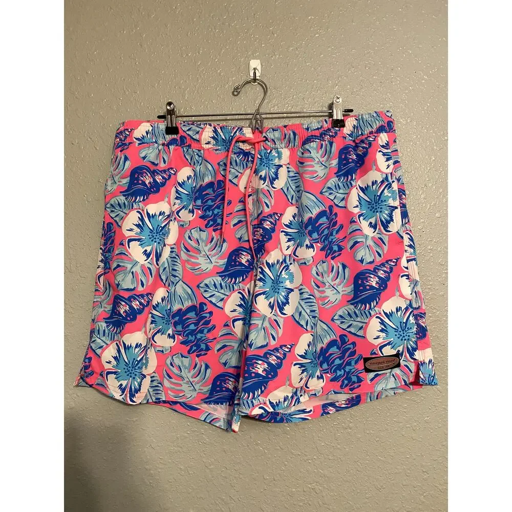 Vineyard Vines Pink Blue Swim Trunks Shorts Pockets Swim Shorts Floral